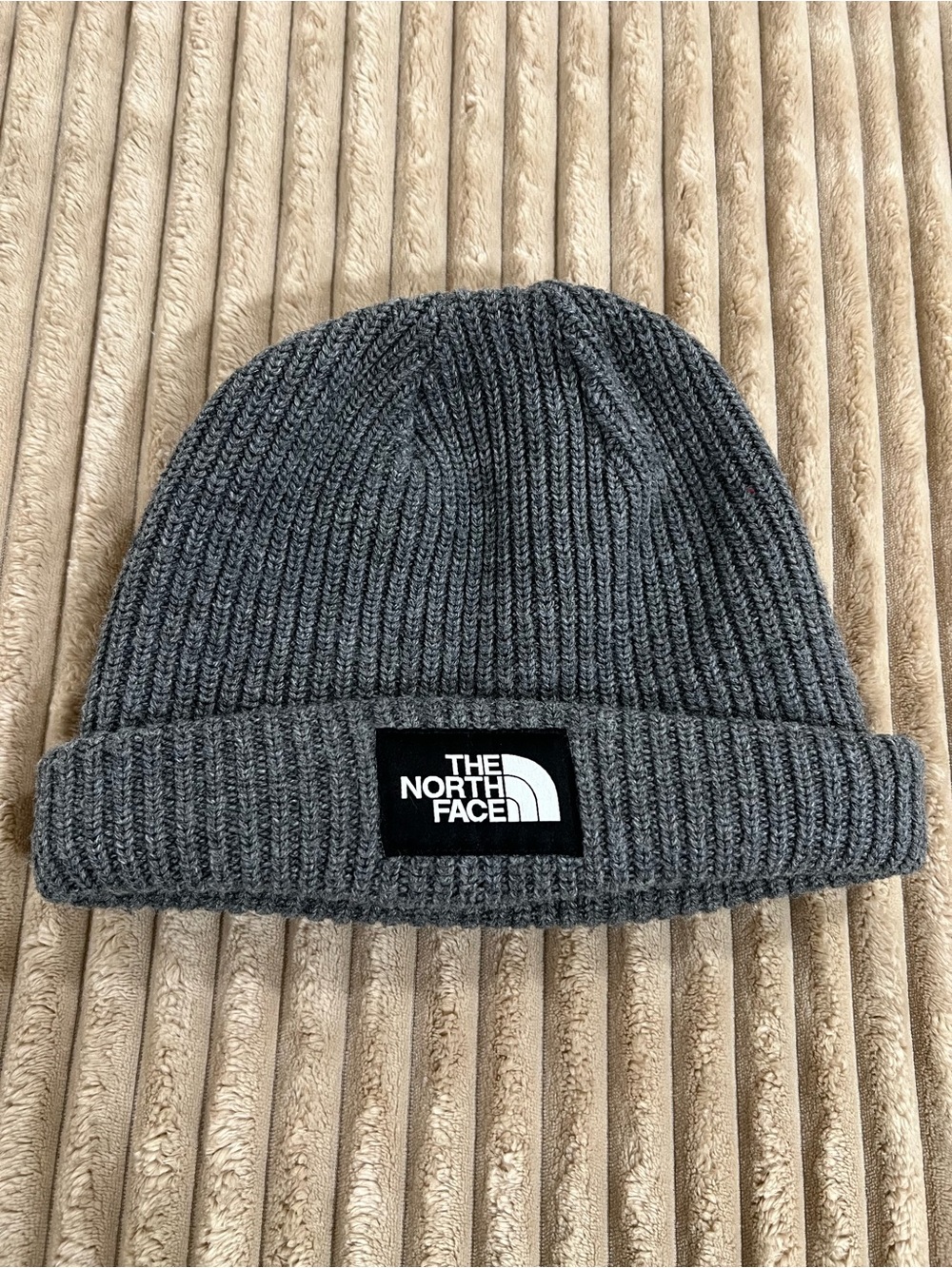 The North Face Ribbed Knit Beanie in Charcoal Grey